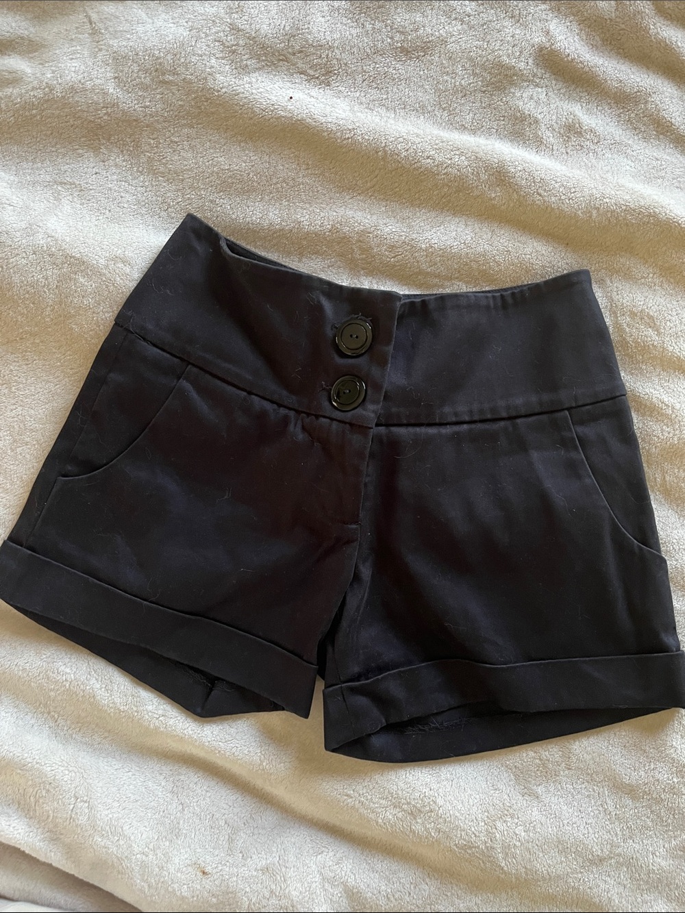 Betsey Johnson Black High-Waist Double Button Cuffed Shorts